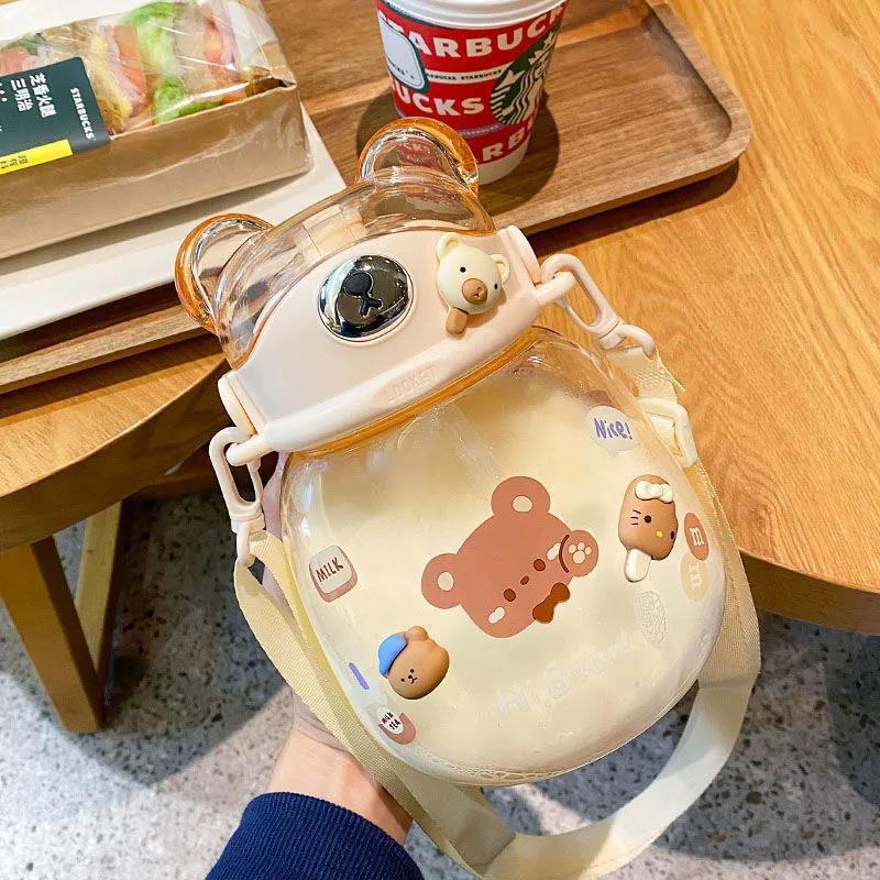 1000ML/1400ML Kawaii Bear Kettle Straw Water Cup Summer Large