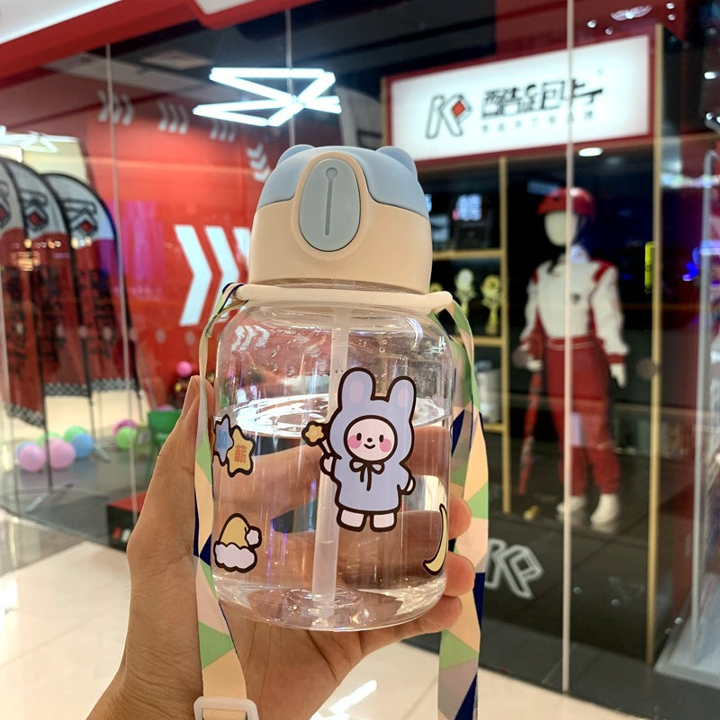 【013】300ml 10oz Kawaii Bear Pastel Water Bottle Plastic Travel with 5 freebies for diy (Free bottle/2 brushes/Strap/3Dstickers/glue)