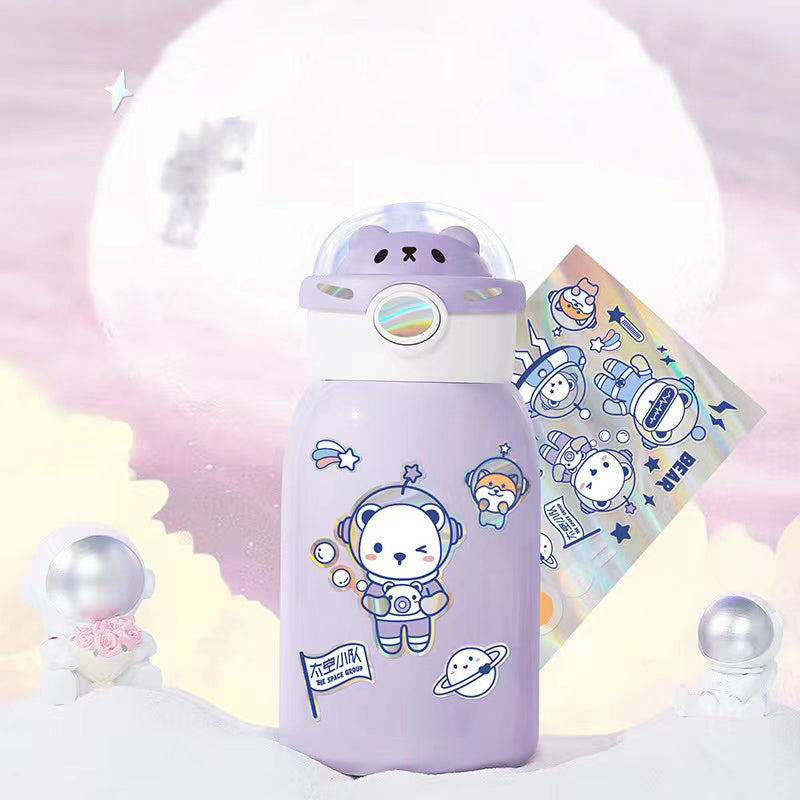 【016】500ML Astronaut Kawaii Kettle Straw Water Cup Summer Large Capacity Plastic Straw Drinking Cup Cute Children Water Bottle