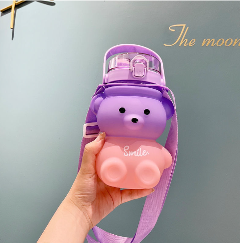 030【BPA FREE】1000ML/1400ML Gradient color Frosted Kawaii Bear Water Bottle Cute Cup