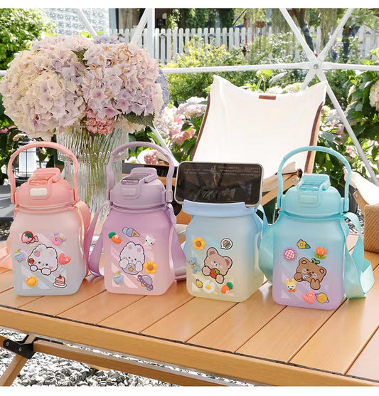 018【BPA FREE】Frosted Large four colors bottle with straw leak proof durable 1.2L 1200ml outdoor