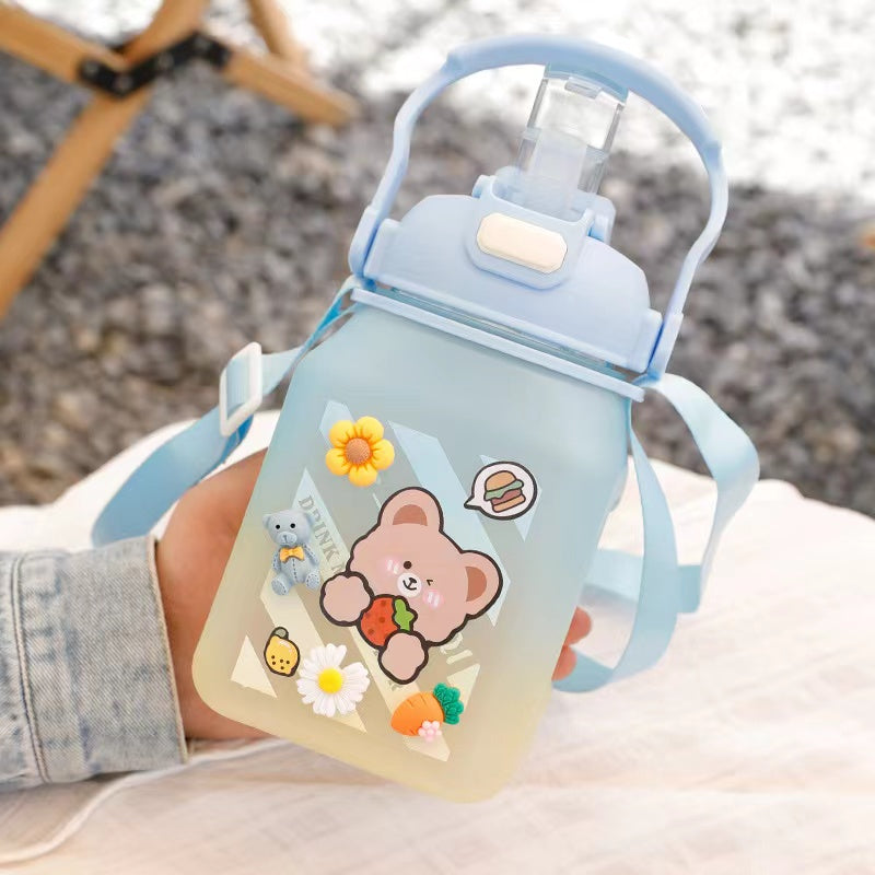 018【BPA FREE】Frosted Large four colors bottle with straw leak proof durable 1.2L 1200ml outdoor