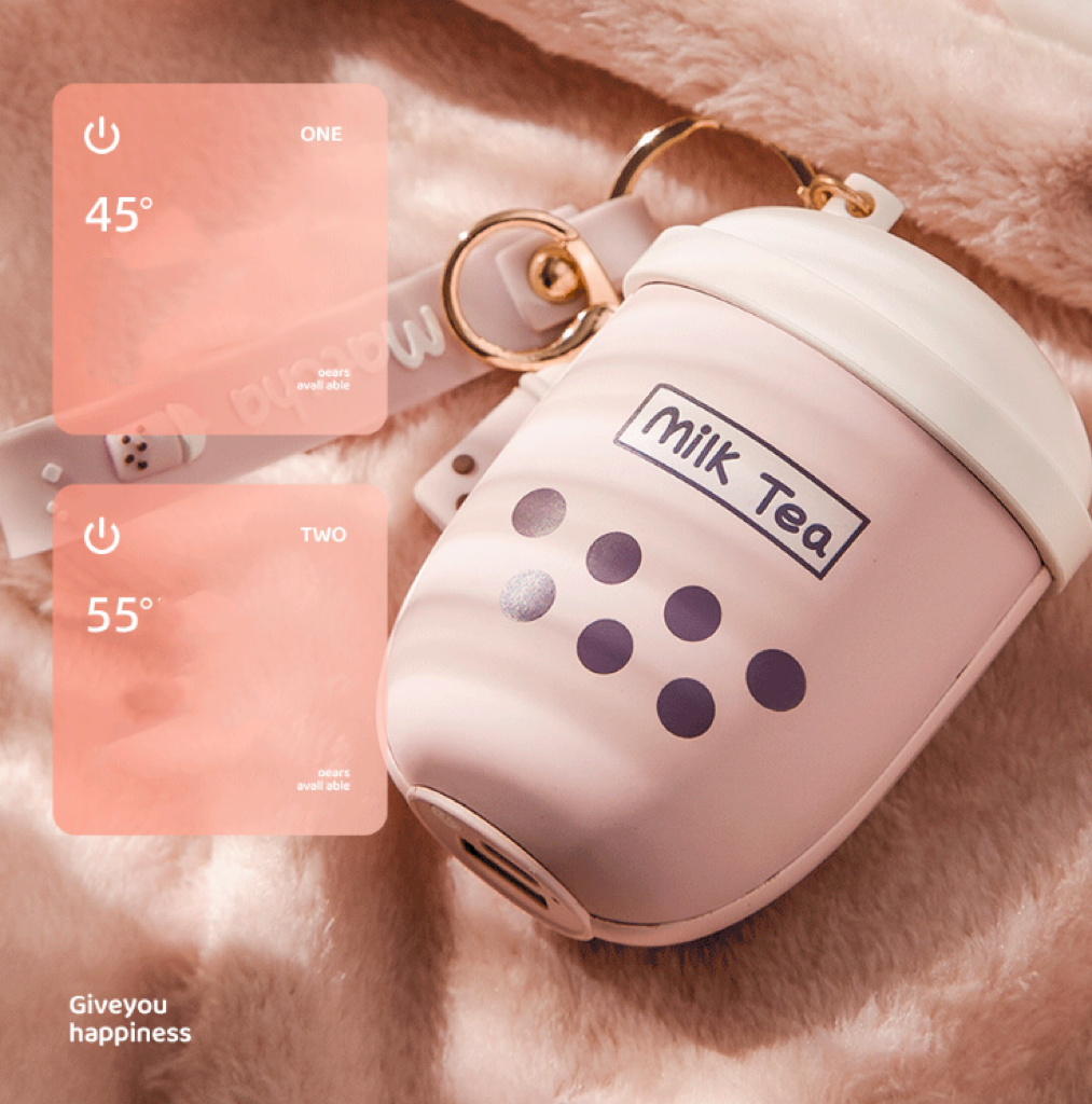 【NS05】  Cute Milk Tea Bubble Tea Hand Warmer Winter Intelligent Digital Display Temperature Power Bank Mini Heater Portable Quick Heating Multifunctional USB Rechargeable 2 in 1 Charging Outdoor Traveling Hiking Use