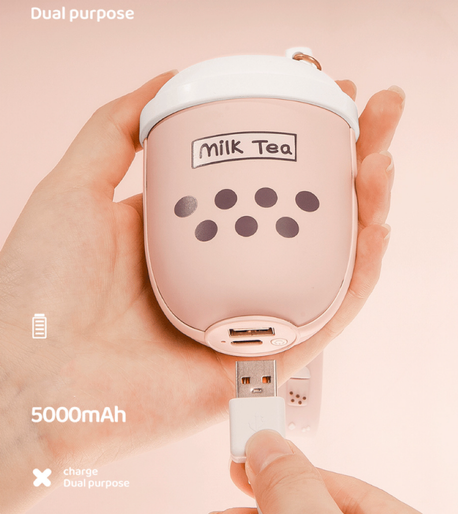 【NS05】  Cute Milk Tea Bubble Tea Hand Warmer Winter Intelligent Digital Display Temperature Power Bank Mini Heater Portable Quick Heating Multifunctional USB Rechargeable 2 in 1 Charging Outdoor Traveling Hiking Use