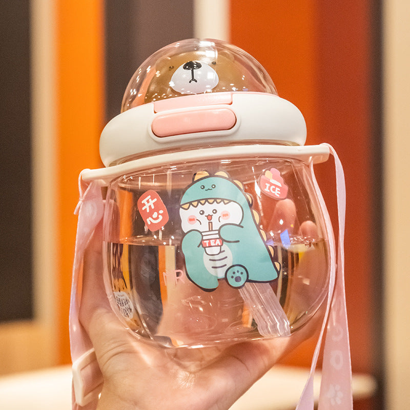 【003】630ml 21oz Popular astronaut bear Water Bottle Bpa free Bottles With Straw with 5 freebies for diy (Free bottle/2 brushes/Strap/3Dstickers/glue)