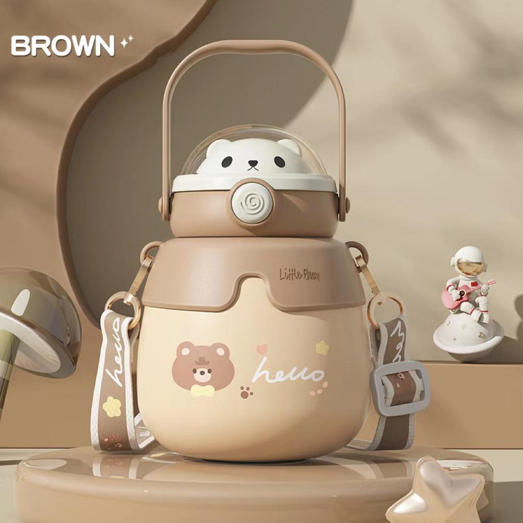 032【BPA FREE】600ml cute bear astronaut space bear vaccum cup Stainless Steel Thermos Mug water bottle cute water bottle