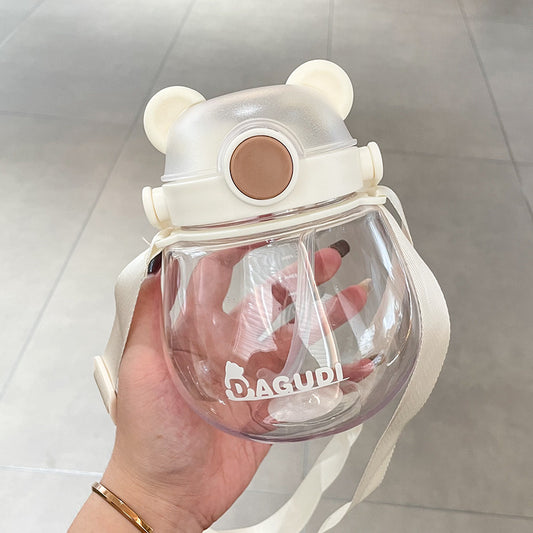 【005】800ml 26oz Cute Bear Cover Plastic Water Cup Straw Cupwith 5 freebies for diy (Free bottle/2 brushes/Strap/3Dstickers/glue)