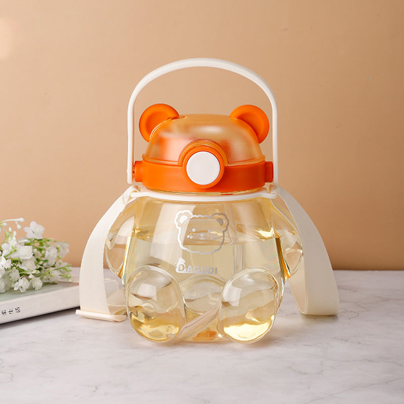 【004】800ml 26oz Siting Bear Cuties Water Bottle with 5 freebies for diy (Free bottle/2 brushes/Strap/3Dstickers/glue)