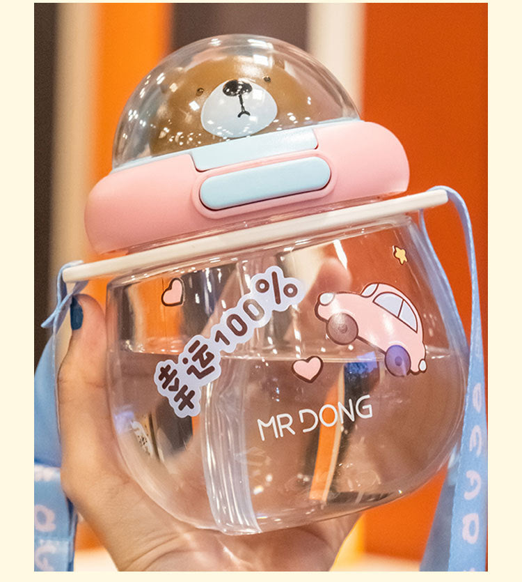 【003】630ml 21oz Popular astronaut bear Water Bottle Bpa free Bottles With Straw with 5 freebies for diy (Free bottle/2 brushes/Strap/3Dstickers/glue)