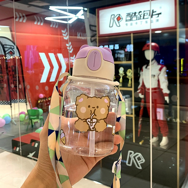 【013】300ml 10oz Kawaii Bear Pastel Water Bottle Plastic Travel with 5 freebies for diy (Free bottle/2 brushes/Strap/3Dstickers/glue)