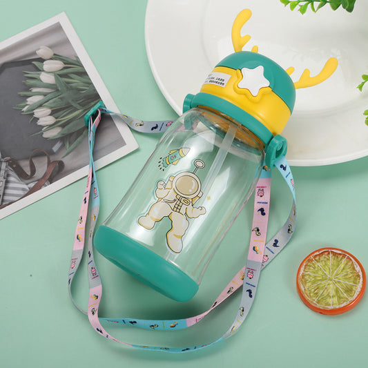 【014】500ml 16oz deer horn colorful straw water bottle cute with 5 freebies for diy (Free bottle/2 brushes/Strap/3Dstickers/glue)