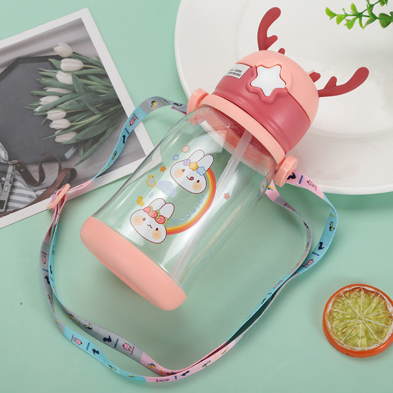 【014】500ml 16oz deer horn colorful straw water bottle cute with 5 freebies for diy (Free bottle/2 brushes/Strap/3Dstickers/glue)