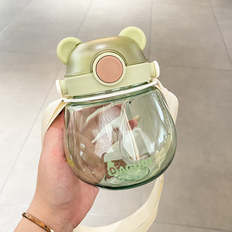 【005】800ml 26oz Cute Bear Cover Plastic Water Cup Straw Cupwith 5 freebies for diy (Free bottle/2 brushes/Strap/3Dstickers/glue)