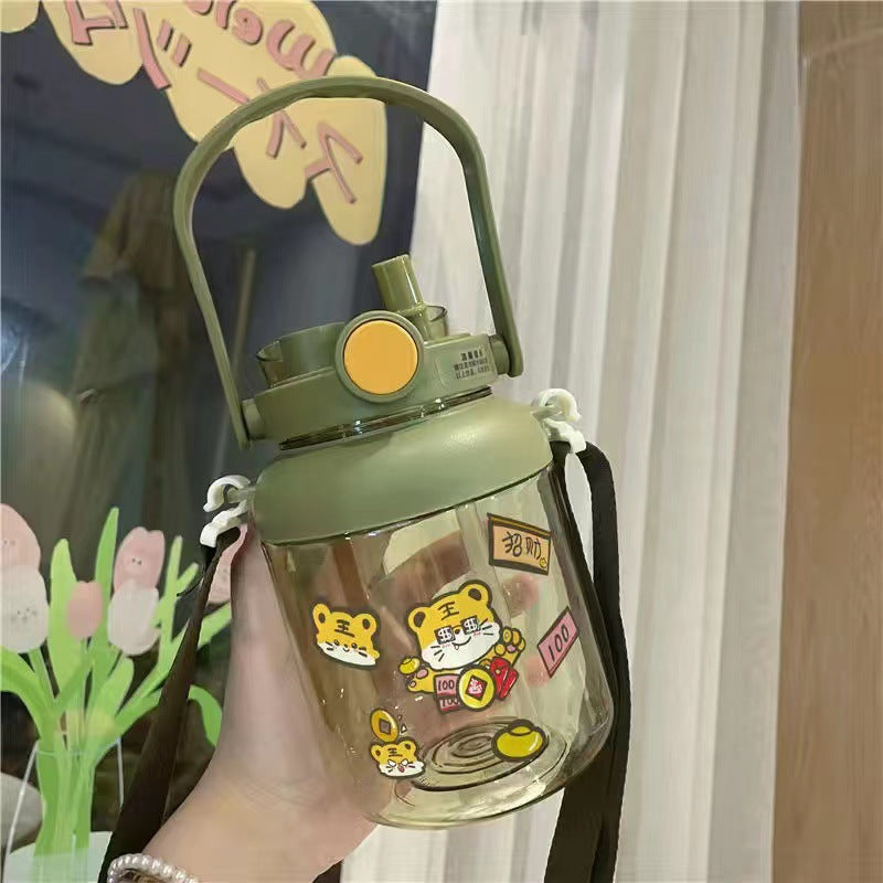 【007】1400ml 46oz bucket cute belly straw bottle with 5 freebies for diy (Free bottle/2 brushes/Strap/3Dstickers/glue)