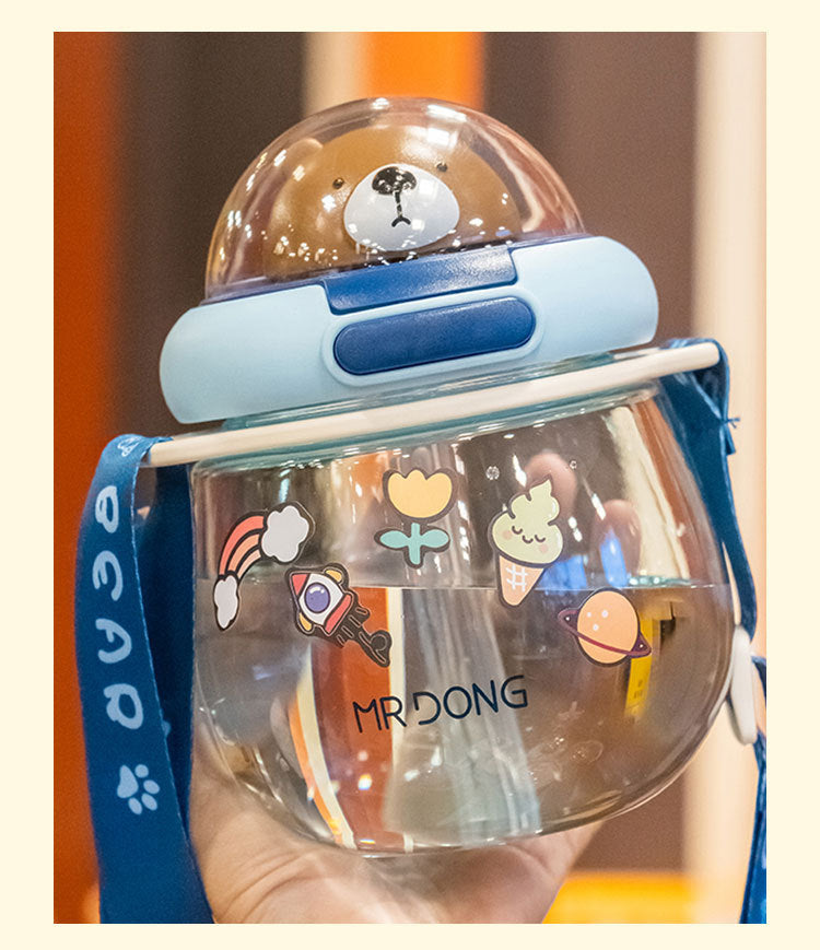 【003】630ml 21oz Popular astronaut bear Water Bottle Bpa free Bottles With Straw with 5 freebies for diy (Free bottle/2 brushes/Strap/3Dstickers/glue)