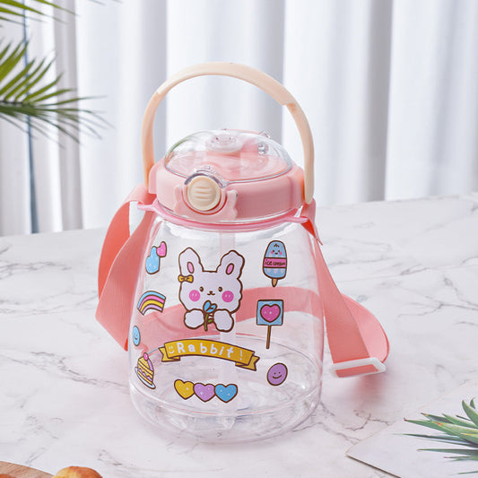 【012】1350ml 45oz Cartoon Kawaii Water Bottle with 5 freebies for diy (Free bottle/2 brushes/Strap/3Dstickers/glue)