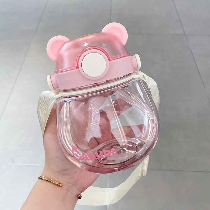 【005】800ml 26oz Cute Bear Cover Plastic Water Cup Straw Cupwith 5 freebies for diy (Free bottle/2 brushes/Strap/3Dstickers/glue)