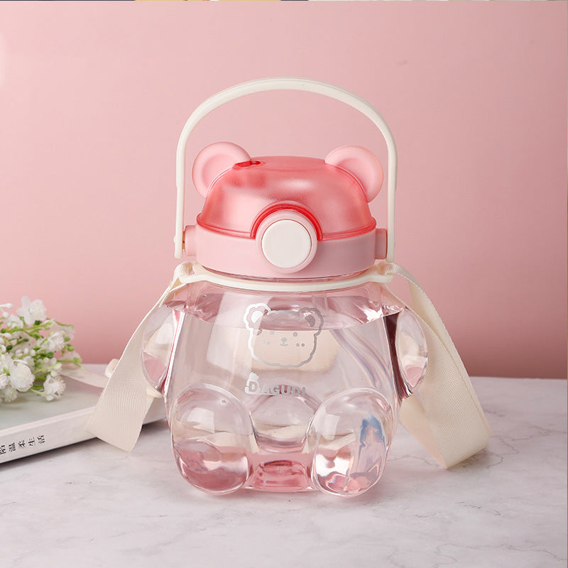 【004】800ml 26oz Siting Bear Cuties Water Bottle with 5 freebies for diy (Free bottle/2 brushes/Strap/3Dstickers/glue)